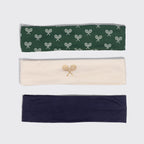Cream. Court Green & Navy Blue Active Headbands 3pc Set