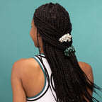 Cream. Court Green & Navy Blue Ruched Satin Scrunchies 5pc Set