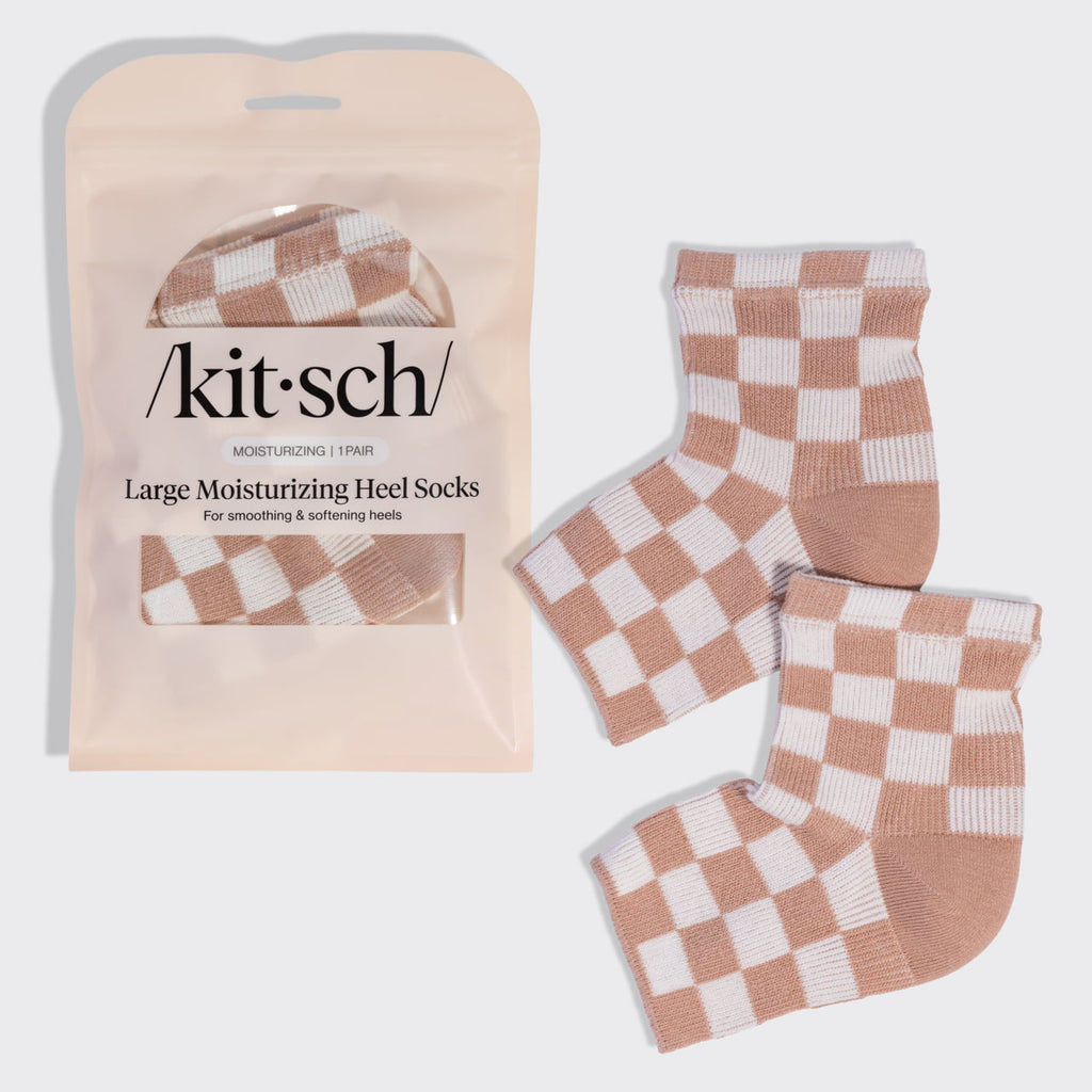 Terracotta Checker Moisturizing Heel Socks - Large