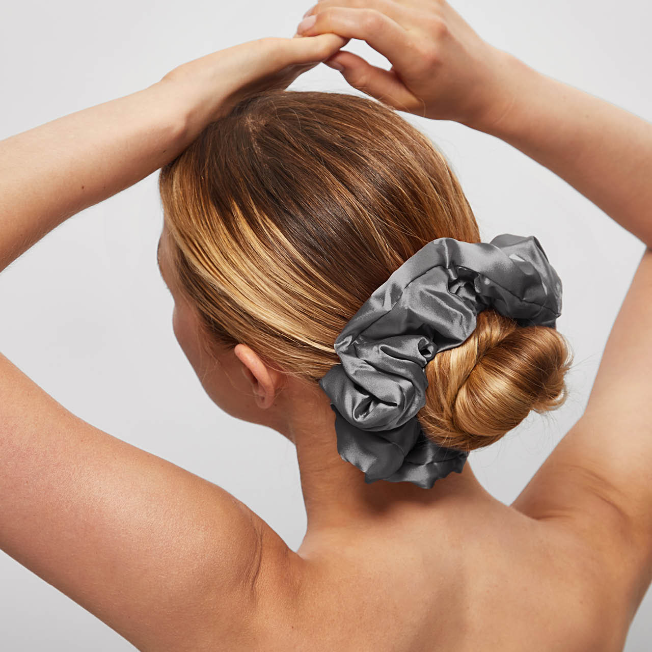 Charcoal & Gold Satin Pillow Scrunchies